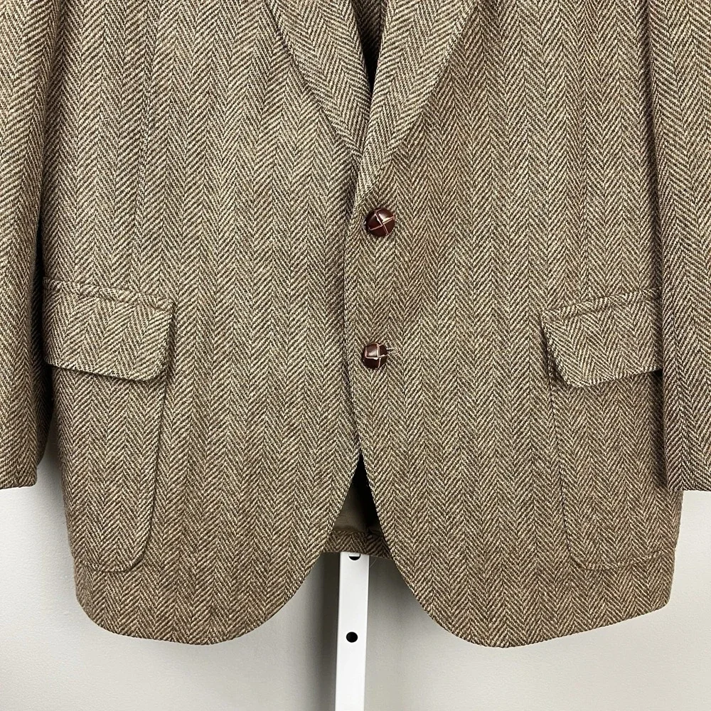 Hamburgers Mullins Mens Vintage Blazer Sport Coat Jacket Brown Herringbone Wool